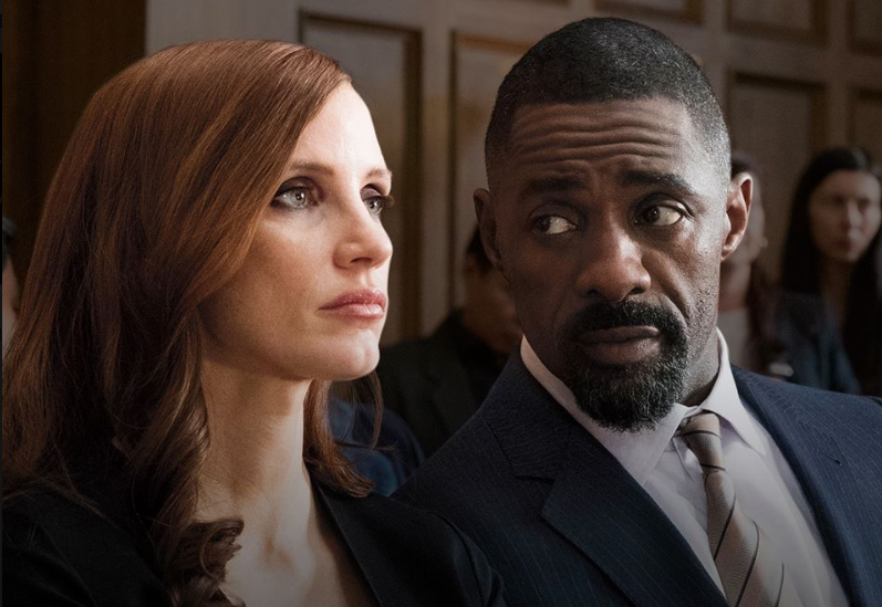 Molly Bloom (Jessica Chastain) with her lawyer Charlie Jaffey (Idris Elba)