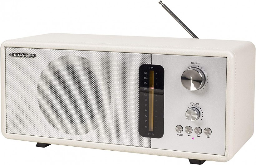 Crosley CR3037A-WS Harmony Modern Bluetooth FM Tabletop Radio, White Sand