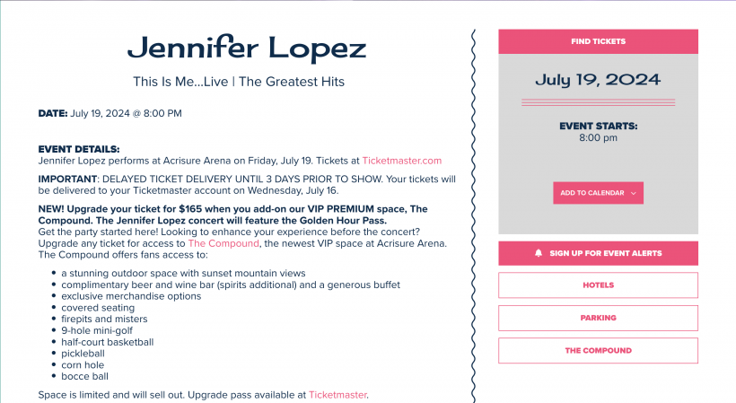 (Photo : Acrisure Arena) Jennifer Lopez: This Is Me...Live  | Greatest Hits