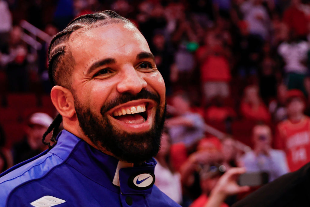 Drake attends a game between the Houston Rockets and the Cleveland Cavaliers at Toyota Center on March 16, 2024 in Houston.