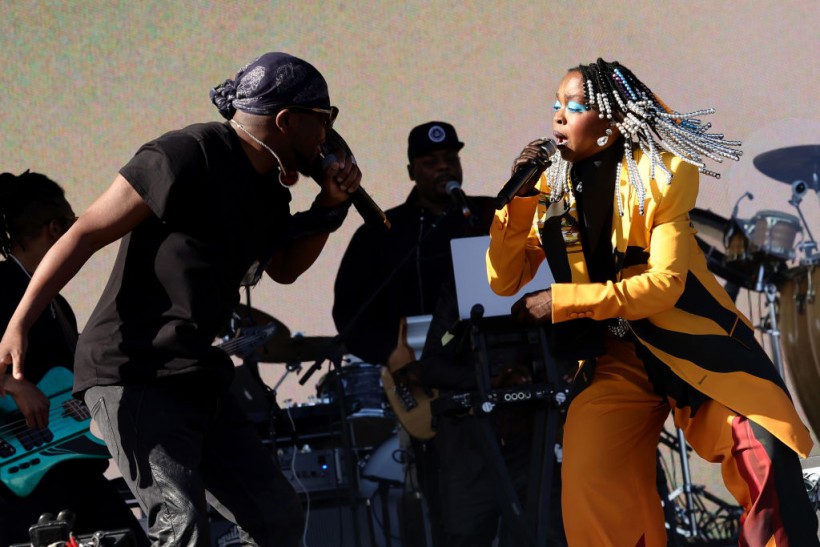Wyclef Jean and Lauryn Hill of the Fugees reunite at Coachella 2024 during the main stage set by Hill's son, YG Marley.