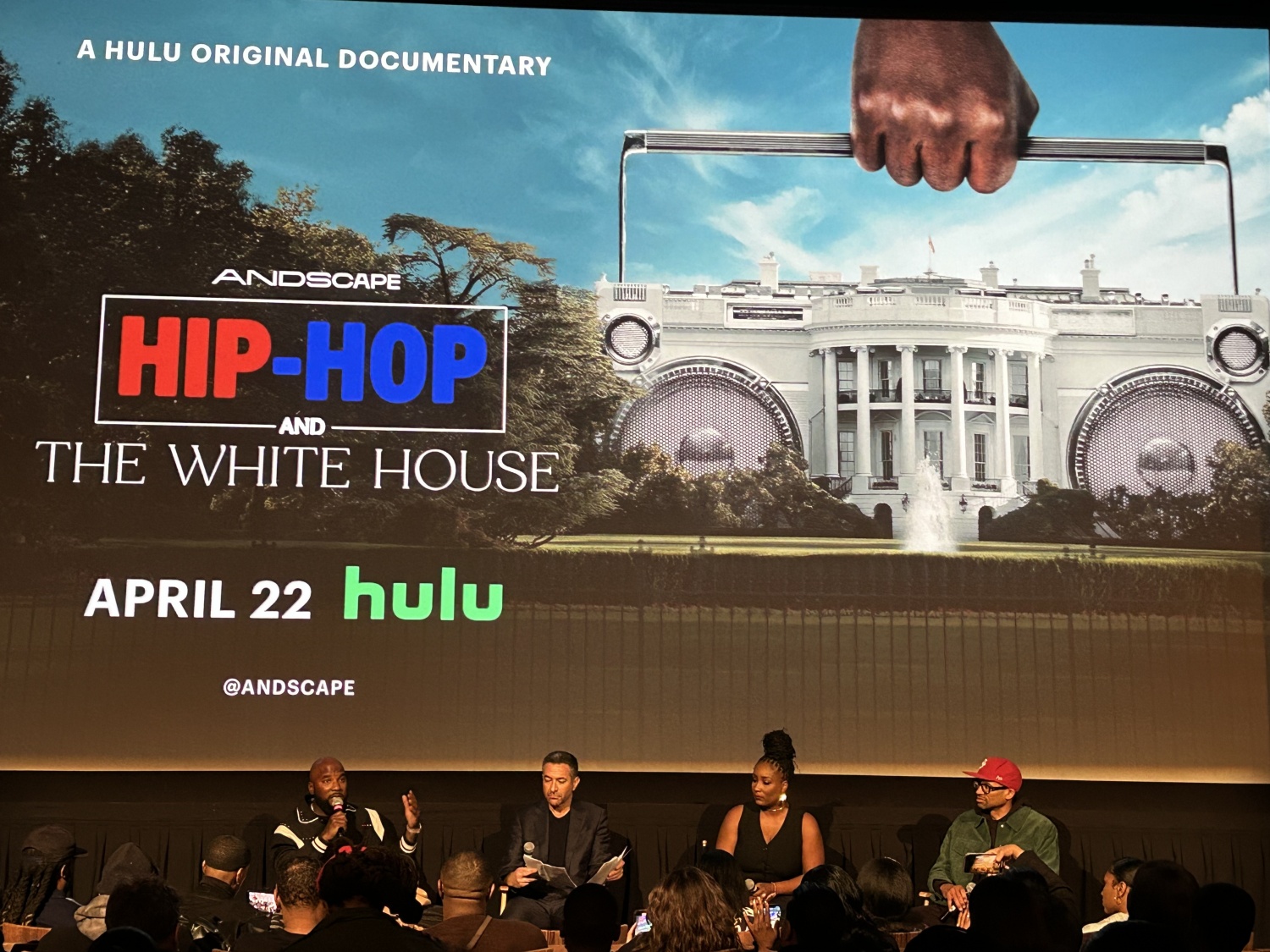 "Hip-Hop and the White House" discussion panel, with Jeezy, Ari Melber, Jordan Benston, and Jesse Washington.
