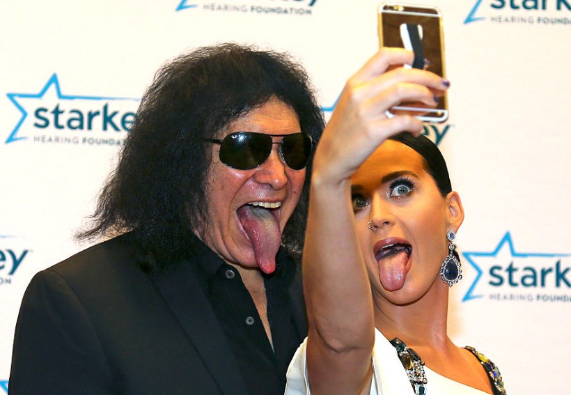 Gene Simmons and Katy Perry enjoying a tongue-wag in 2015.