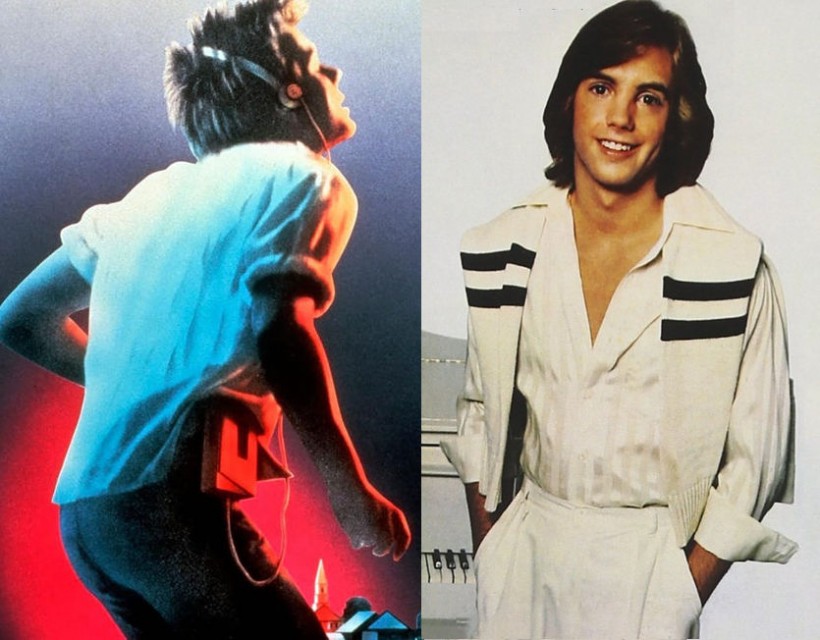 Kevin Bacon in the 'Footloose' movie poster, 1984, and Shaun Cassidy on the cover of his 'Born Late' album, 1977.