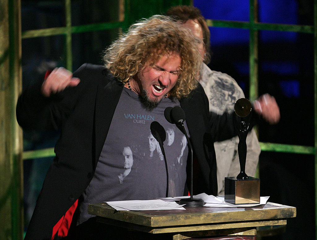 Van Halen's Sammy Hagar accepts his award onstage at the 22nd annual Rock And Roll Hall Of Fame Induction Ceremony at the Waldorf Astoria Hotel March 12, 2007 in New York City.