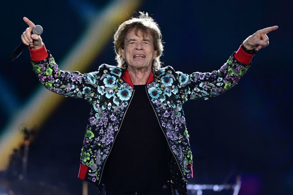 The Rolling Stones' singer Mick Jagger performs during a concert as part of their 'Stones Sixty European Tour', at the Hippodrome ParisLongchamp, in Paris on July 23, 2022.