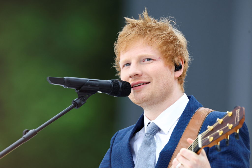 Ed Sheeran performs during the Platinum Jubilee Pageant in front of Buckingham Palace