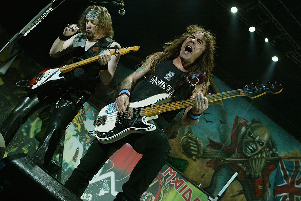 Adrian Smith and Steve Harris of Iron Maiden perform at Ozzfest 2005 