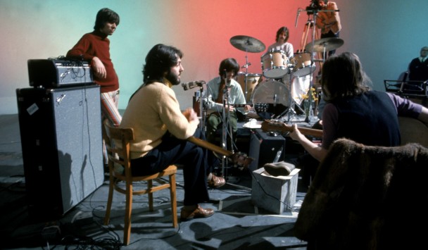 The Beatles in a scene from 'Let It Be'