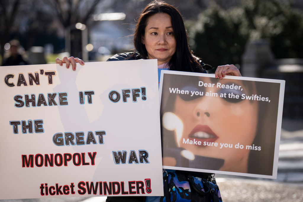  Amy Edwards demonstrates against the live entertainment ticket industry outside the U.S. Capitol