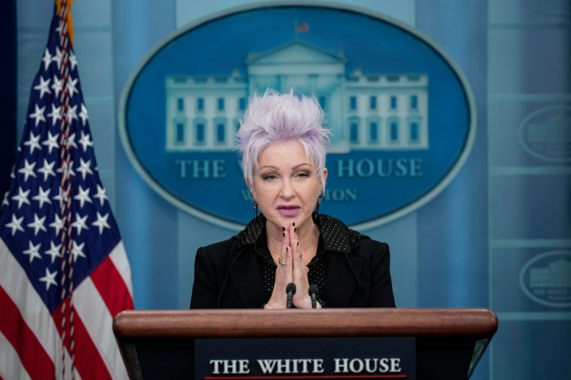 Cyndi Lauper speaks at the White House in 2022.