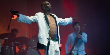 Maxi Jazz of 'Faithless' performs on the Pyramid Stage during Day 4 of the Glastonbury Festival on June 27, 2010 