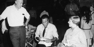 Robert Wise, Christopher Plummer and Julie Andrews on set for 'The Sound of Music' 
