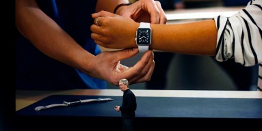 Tim Cook reveals the new Apple Watch on Monday. 