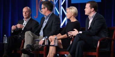 MSNBC president Phil Griffin, host Joe Scarborough, co-hosts Mika Brzezinski, and Willie Geist From 'Morning Joe' Pane