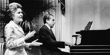Pat Nixon, with accompaniment from husband Richard. 