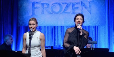 Kristen Bell and Idina Menzel perform during a live version of the 'Frozen' soundtrack. 