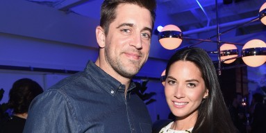NFL player Aaron Rodgers (L) and actress Olivia Munn attend the Samsung Galaxy S 6 edge launch on April 2, 2015 in Los Angeles, California. 