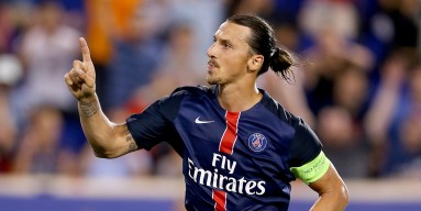 Zlatan Ibrahimovic #10 of Paris Saint-Germain celebrates his goal in the second half against AFC Fiorentina during the International Champions Cup at Red Bull Arena on July 21, 2015 in Harrison, New Jersey.Paris Saint-Germain defeated ACF Fiorentina 4-2. 