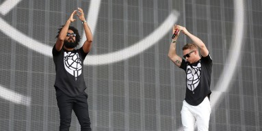 Jillionaire and Walshy Fire of Major Lazer perform on day 1 of the New Look Wireless Festival at Finsbury Park on July 3, 2015 in London, England