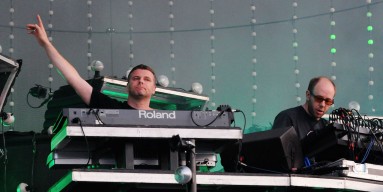 Tom Rowlands and Ed Simons of The Chemical Brothers perform live on stage during the second day of the Wireless Festival at Hyde Park