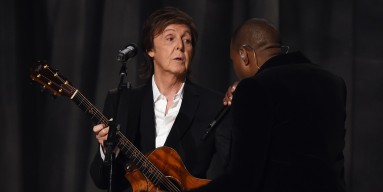 Paul McCartney and Kanye West during The 57th Annual GRAMMY Awards on February 8, 2015
