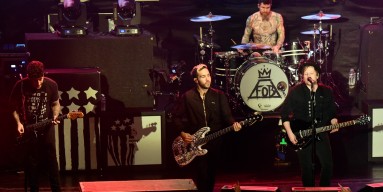  (L-R) Joe Trohman, Pete Wentz, Andy Hurley, and Patrick Stump of Fall Out Boy perform at The Regency Ballroom on February 5, 2016 in San Francisco, California.