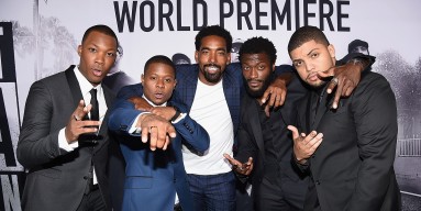 Corey Hawkins, Jason Mitchell, Marlon Yates, Jr., Aldis Hodge, and O'Shea Jackson, Jr. attend the Universal Pictures and Legendary Pictures' premiere of 'Straight Outta Compton'