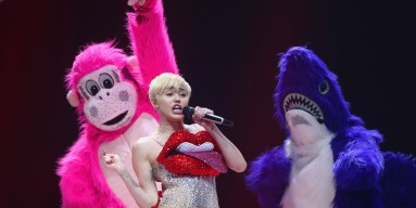 Miley Cyrus and a furry shark? 