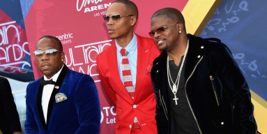 Michael Bivins, Ronnie DeVoe and Ricky Bell of Bell Biv DeVoe and New Edition attend the 2016 Soul Train Music Awards at the Orleans Arena on November 6, 2016 in Las Vegas, Nevada