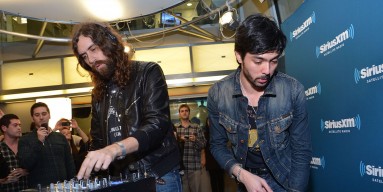 Gaspard Auge (L) and Xavier de Rosnay of Justice perform live at SiriusXM Studios on October 19, 2012 in New York City