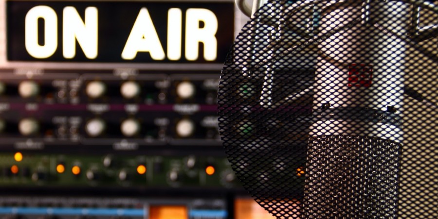 a microphone in front of a sound board