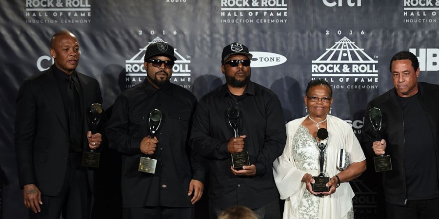 N.W.A. members Dr. Dre, Ice Cube, MC Ren. Eric 