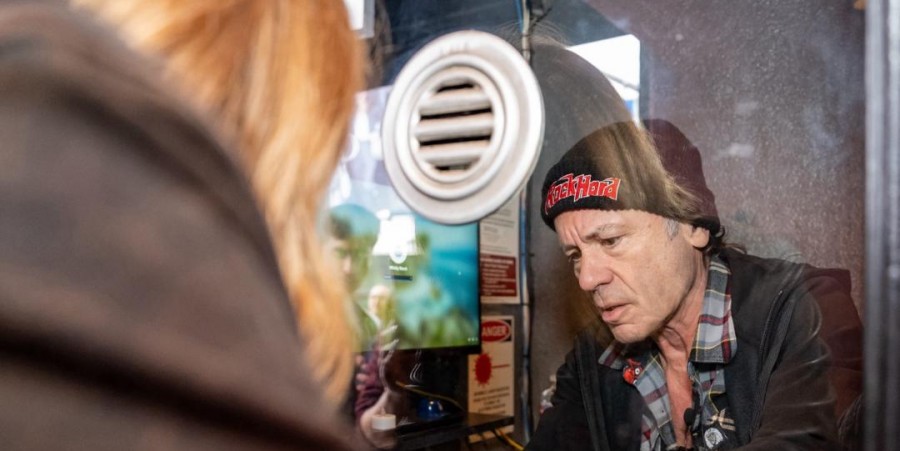 Bruce Dickinson of Iron Maiden mans the Whisky box office for his secret L.A. shows.