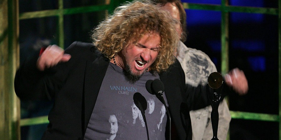 Van Halen's Sammy Hagar accepts his award onstage at the 22nd annual Rock And Roll Hall Of Fame Induction Ceremony at the Waldorf Astoria Hotel March 12, 2007 in New York City.