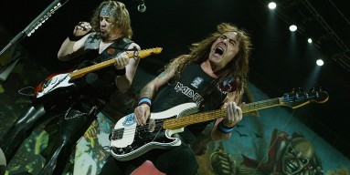 Adrian Smith and Steve Harris of Iron Maiden perform at Ozzfest 2005 