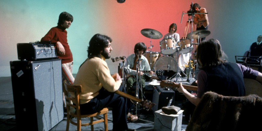 The Beatles in a scene from 'Let It Be'