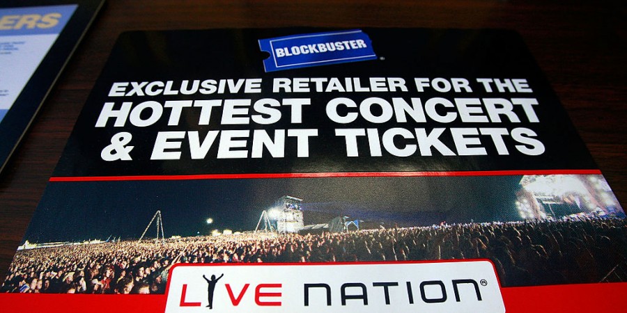 A Live Nation sign inside of a Blockbuster store in New York City