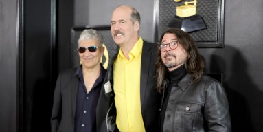 (L-R) Pat Smear, Krist Novoselic, and Dave Grohl of Nirvana attend the 65th GRAMMY Awards on February 05, 2023 in Los Angeles. 