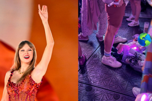 Taylor Swift and a baby photographed on the floor at one of her recent Paris shows.