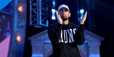 Marshall "Eminem" Mathers claps during the first round of the 2024 NFL Draft at Campus Martius Park and Hart Plaza on April 25, 2024 in Detroit, Michigan. 