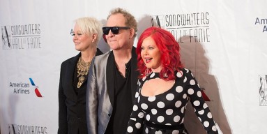 The B-52s members Cindy Wilson (L), Fred Schneider (C) and Kate Pierson arrive at the red carpet for the Songwriters Hall of Fame 2016 47th Annual Induction and Awards Gala, June 9, 2016 in New York.