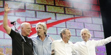 David Gilmour, Roger Waters, Nick Mason and Rick Wright from the band Pink Floyd on stage at Live 8 London in Hyde Park on July 2, 2005 in London.