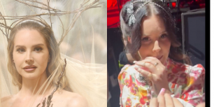 (L) Lana Del Rey attends The 2024 Met Gala; (R) Del Rey hits a fan's vape at Hangout Fest