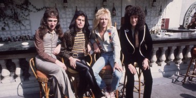  British rock group Queen at Les Ambassadeurs, where they were presented with silver, gold and platinum discs for sales in excess of one million of their hit single 'Bohemian Rhapsody''